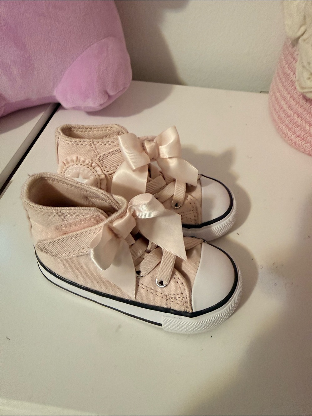 Converse Kids High-Top Sneakers in Pale Pink with Satin Bow